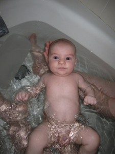 Stuart loves the bath - very comfortable with water.